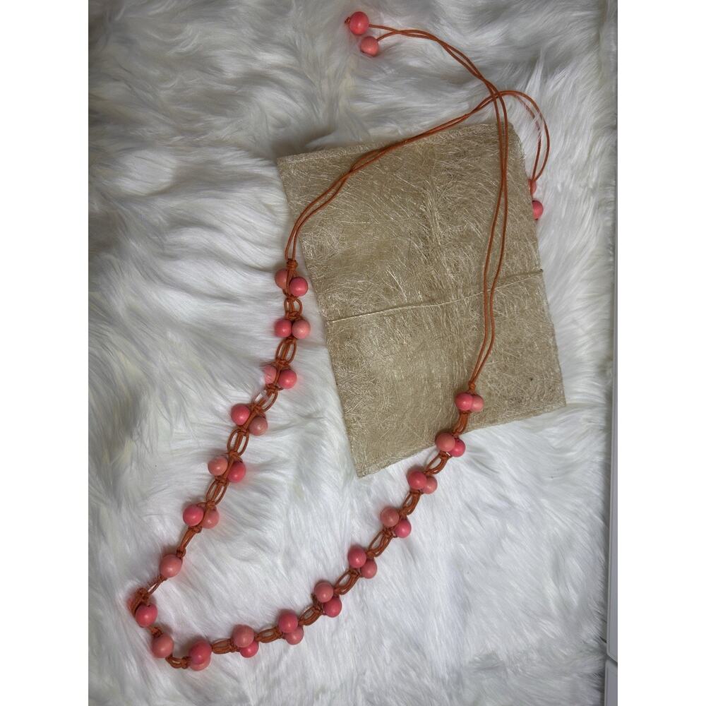 Vintage Light Wooden Coral Bead Boho Necklace  Adjustable Tie Back Festival‎